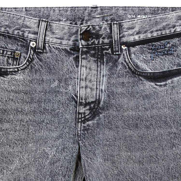 Pre Owned Saint Laurent Paris Grey Acid Wash Denim Embroidered Logo Slim Fit Jeans M 