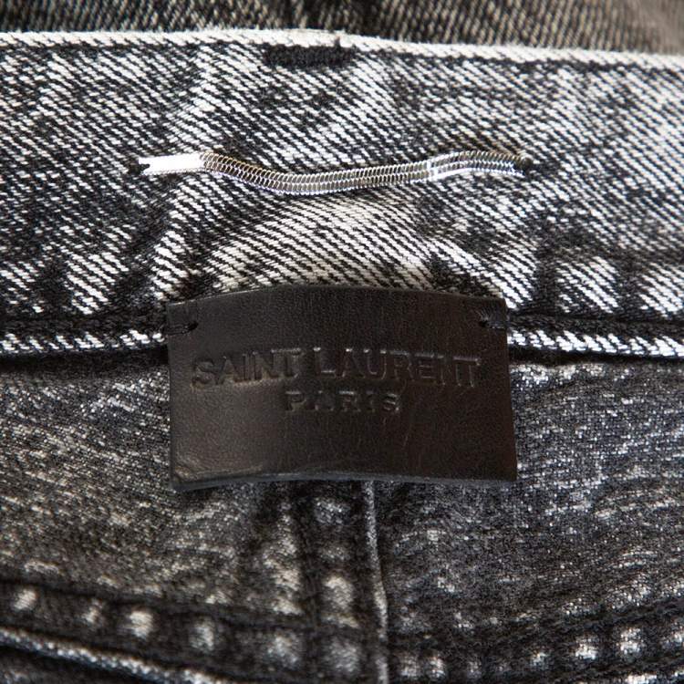 Pre Owned Saint Laurent Paris Grey Acid Wash Denim Embroidered Logo Slim Fit Jeans M 