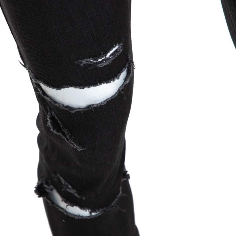 Pre Owned Saint Laurent Paris Black Distressed Denim Skinny Jeans M