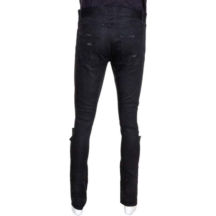 Pre Owned Saint Laurent Paris Black Distressed Denim Skinny Jeans M
