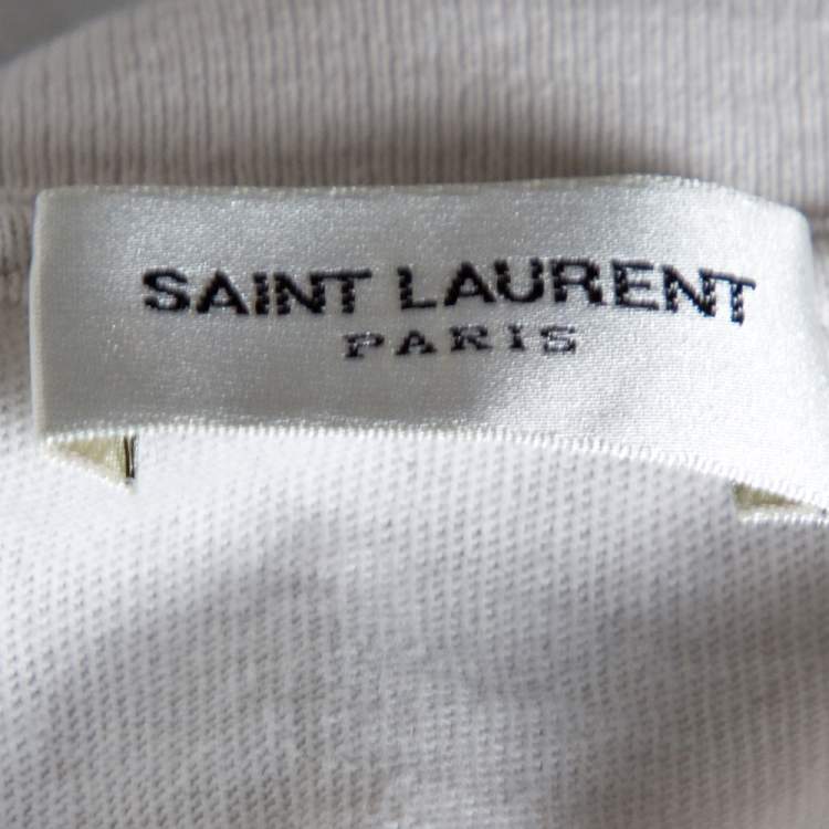 Pre Owned Saint Laurent Paris White Babylone 55 Print Cotton Distressed T-Shirt M