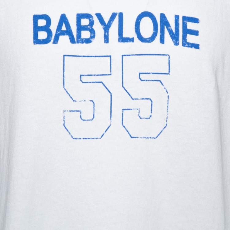 Pre Owned Saint Laurent Paris White Babylone 55 Print Cotton Distressed T-Shirt M