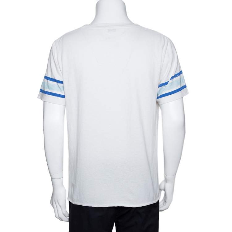 Pre Owned Saint Laurent Paris White Babylone 55 Print Cotton Distressed T-Shirt M