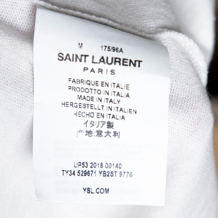 Pre Owned Saint Laurent Paris White Babylone 55 Print Cotton Distressed T-Shirt M