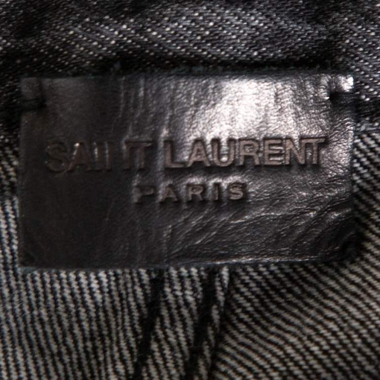 Pre Owned Saint Laurent Paris Charcoal Grey Medium Wash Denim Raw Edge Jeans M 