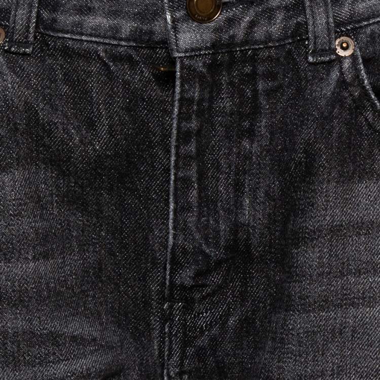 Pre Owned Saint Laurent Paris Charcoal Grey Medium Wash Denim Raw Edge Jeans M 