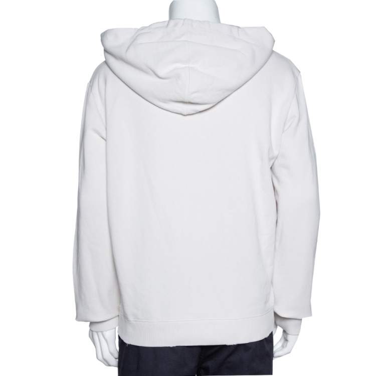 Pre Owned Saint Laurent Paris Washed Out Ecru Distressed Knit Animalier Signature Print Hoodie L 