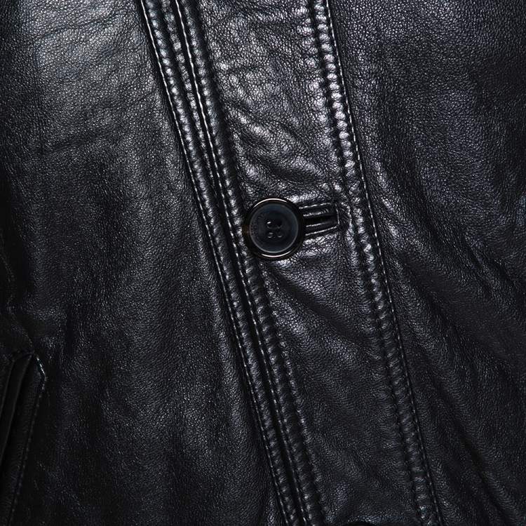 Pre Owned Saint Laurent Paris Black Leather Flight Jacket M