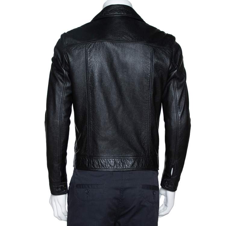 Pre Owned Saint Laurent Paris Black Leather Flight Jacket M