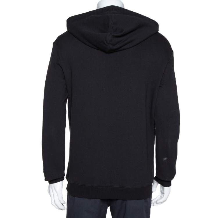 Pre Owned Saint Laurent Black Logo Print Cotton Hooded Sweatshirt L