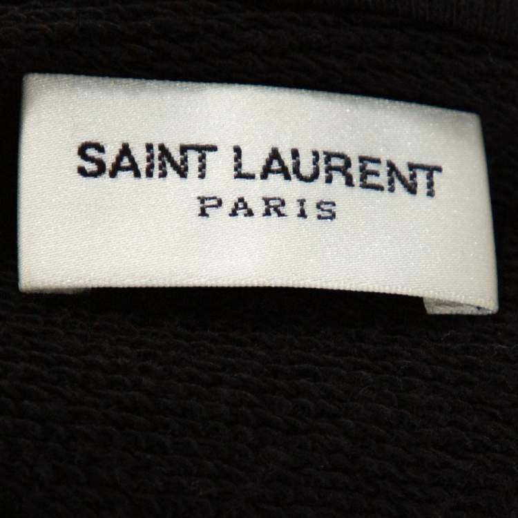 Pre Owned Saint Laurent Black Logo Print Cotton Hooded Sweatshirt L