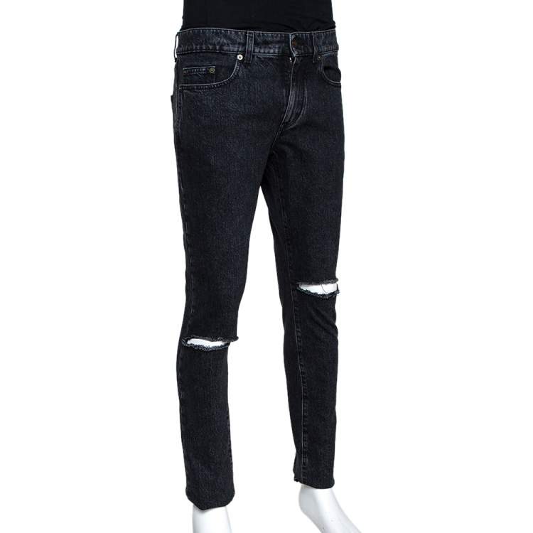 Saint Laurent Paris Black Stonewashed Denim Skinny Trash Jeans M