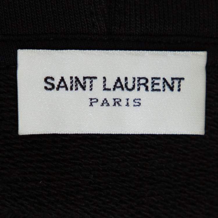 Pre Owned Saint Laurent Paris Black Animal Logo Print Cotton Distressed Hoodie M