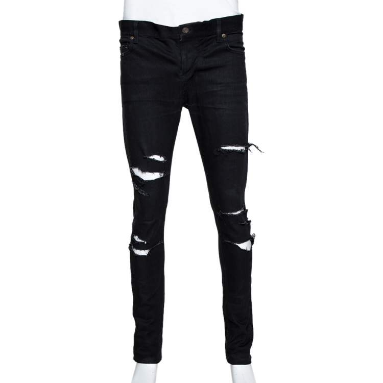 Saint Laurent Paris Black Denim Distressed D02 Skinny Jeans M Saint ...