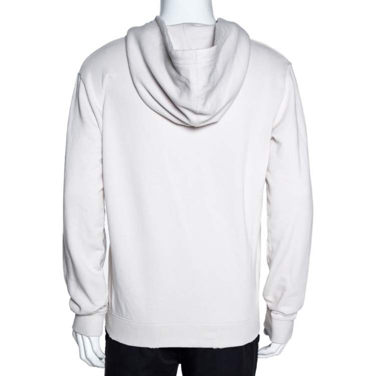 Pre Owned Saint Laurent Paris Dirty Ecru Cotton Distressed Signature Logo Hoodie M