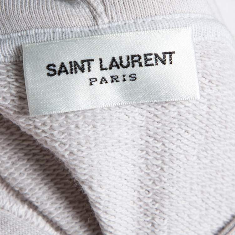 Pre Owned Saint Laurent Paris Dirty Ecru Cotton Distressed Signature Logo Hoodie M