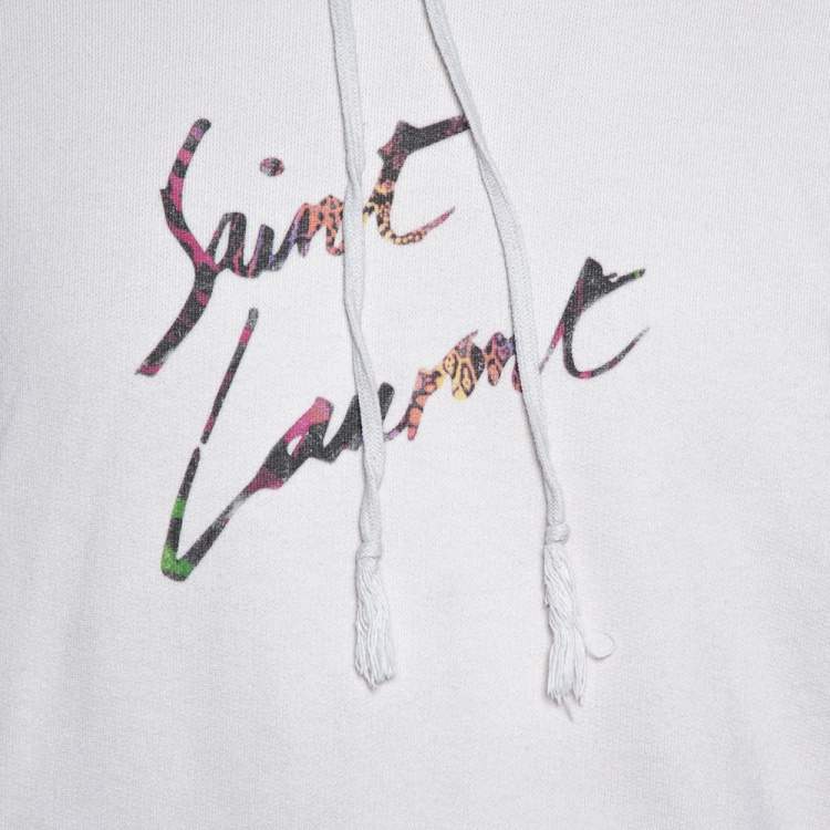 Pre Owned Saint Laurent Paris Dirty Ecru Cotton Distressed Signature Logo Hoodie M