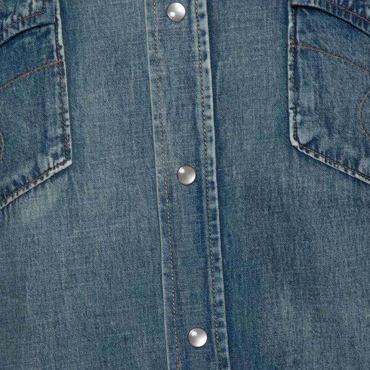 Pre Owned Saint Laurent Paris Blue Dark Wash Denim Button Front Shirt M
