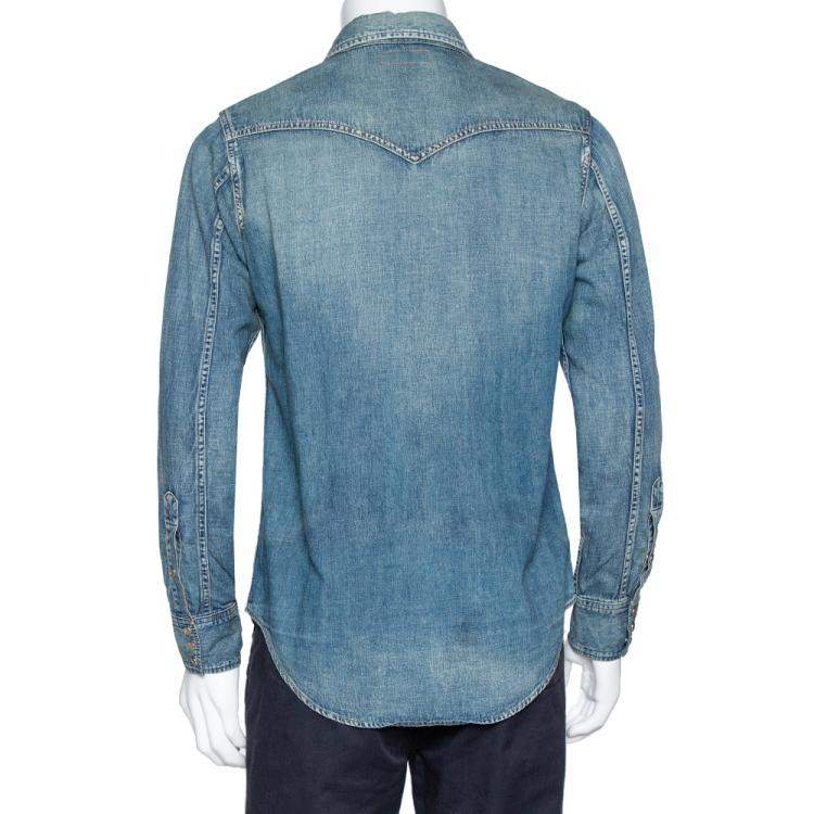Pre Owned Saint Laurent Paris Blue Dark Wash Denim Button Front Shirt M