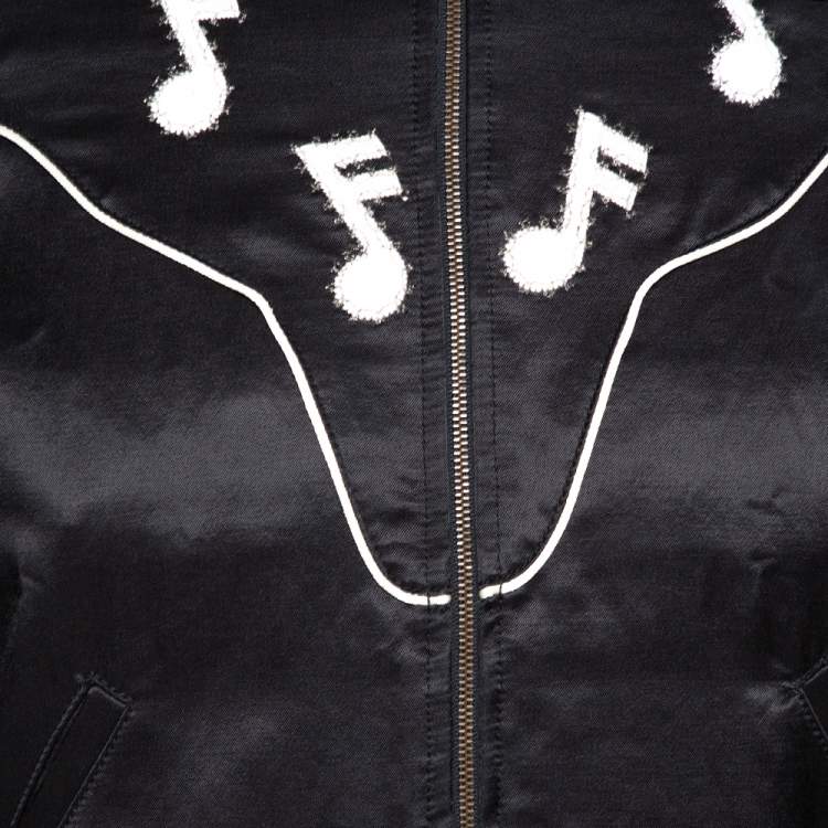 Pre Owned Saint Laurent Paris Black Musical Note Embroidered Satin Teddy Jacket XS
