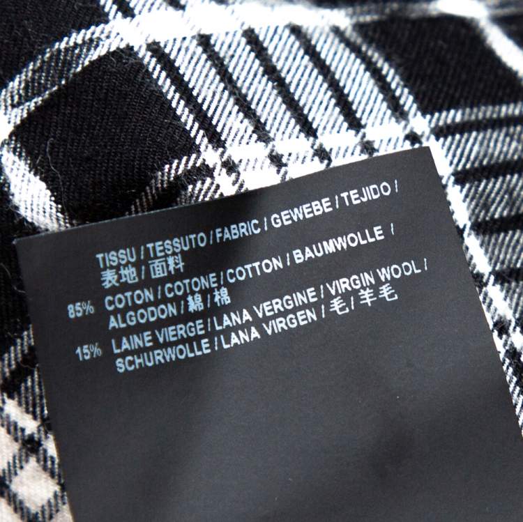 Pre Owned Saint Laurent Paris Monochrome Checked Cotton & Wool Distressed Shirt M