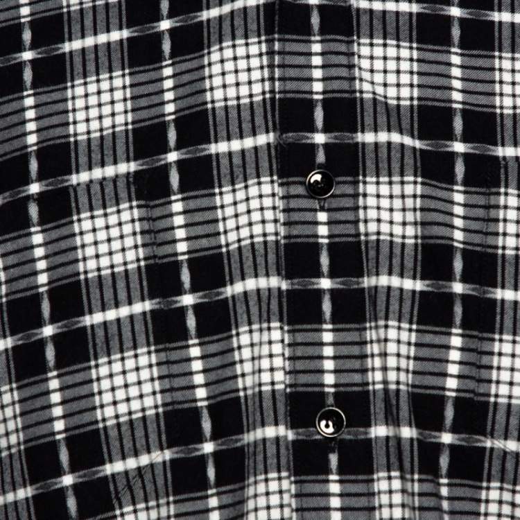 Pre Owned Saint Laurent Paris Monochrome Checked Cotton & Wool Distressed Shirt M