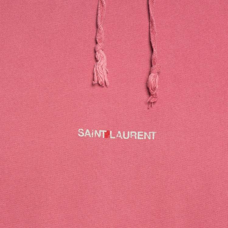 مملوكة مسبقًا Saint Laurent Paris Pink Logo Print Cotton Distressed Hoodie M