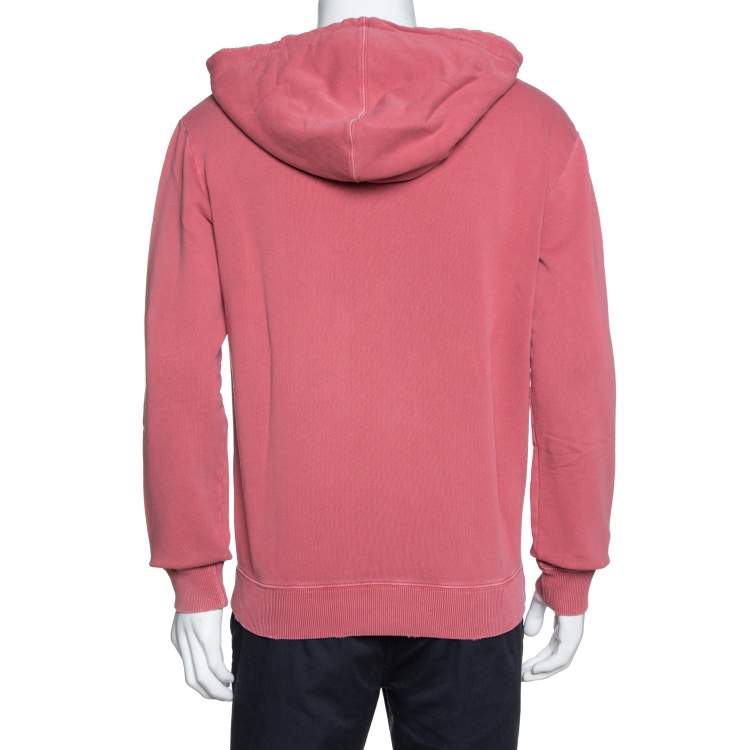 مملوكة مسبقًا Saint Laurent Paris Pink Logo Print Cotton Distressed Hoodie M