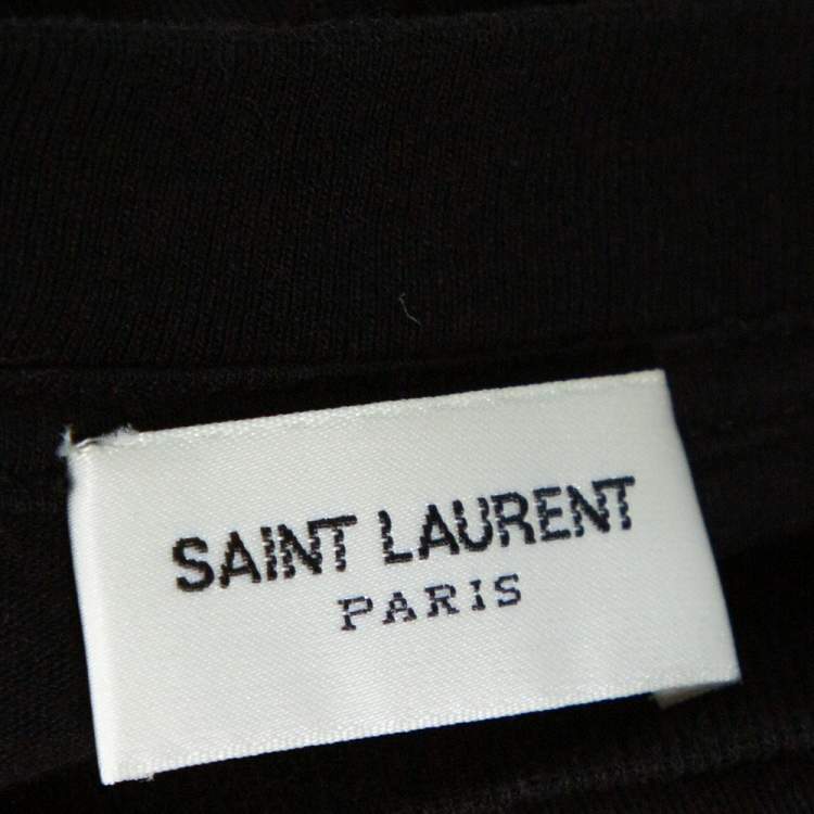 Pre Owned Saint Laurent Paris Black Bird Print Cotton Crew Neck T-Shirt L