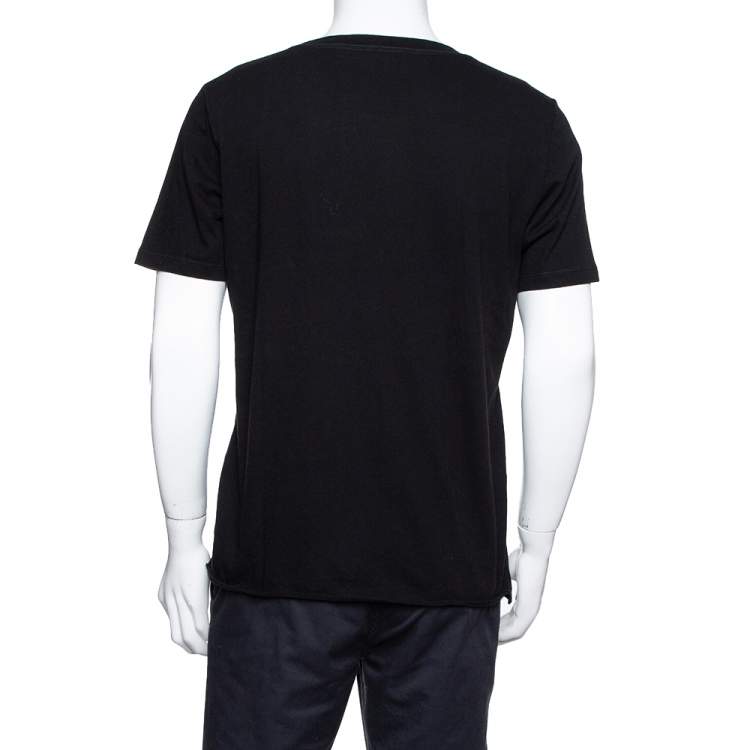 Pre Owned Saint Laurent Paris Black Bird Print Cotton Crew Neck T-Shirt L