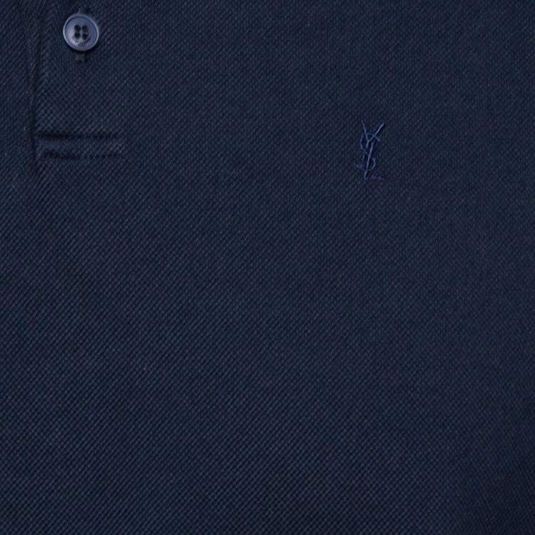 Pre Owned Saint Laurent Paris Navy Blue Cotton Pique Polo T-Shirt M