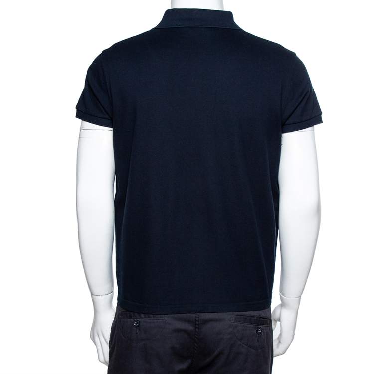 Pre Owned Saint Laurent Paris Navy Blue Cotton Pique Polo T-Shirt M