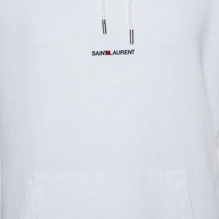 Pre Owned Saint Laurent Paris White Logo Print Cotton Hoodie L