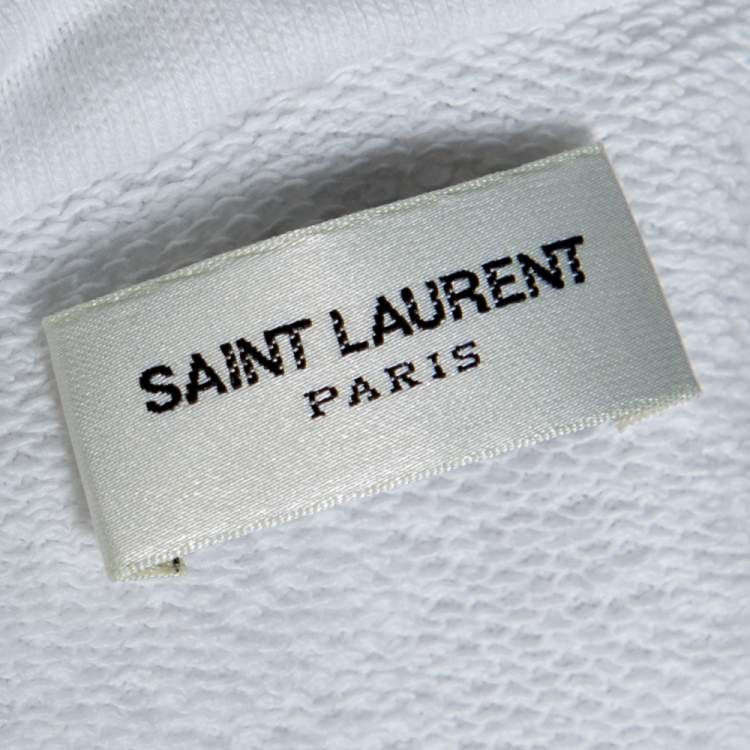 Pre Owned Saint Laurent Paris White Logo Print Cotton Hoodie L