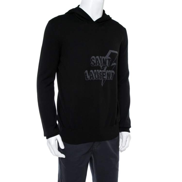 Saint Laurent Paris Black Lightning Bolt Hooded Jumper XL Saint