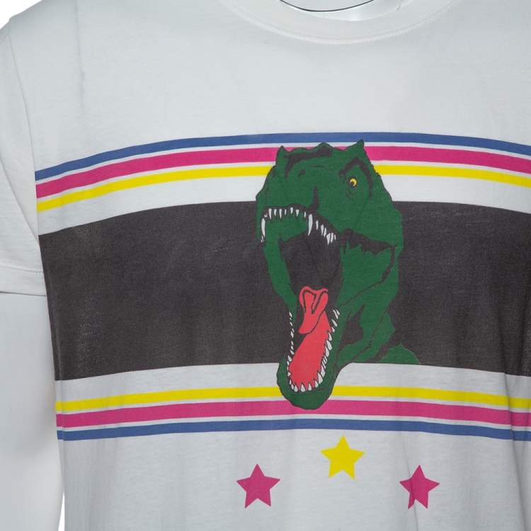 Pre Owned Saint Laurent Paris White Dinosaur Print Cotton T-Shirt XXL