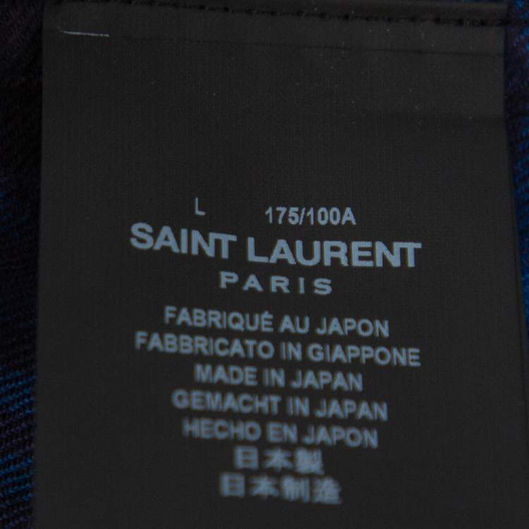 Pre Owned Saint Laurent Paris Navy Blue Plaid Flannel Long Sleeve Shirt L