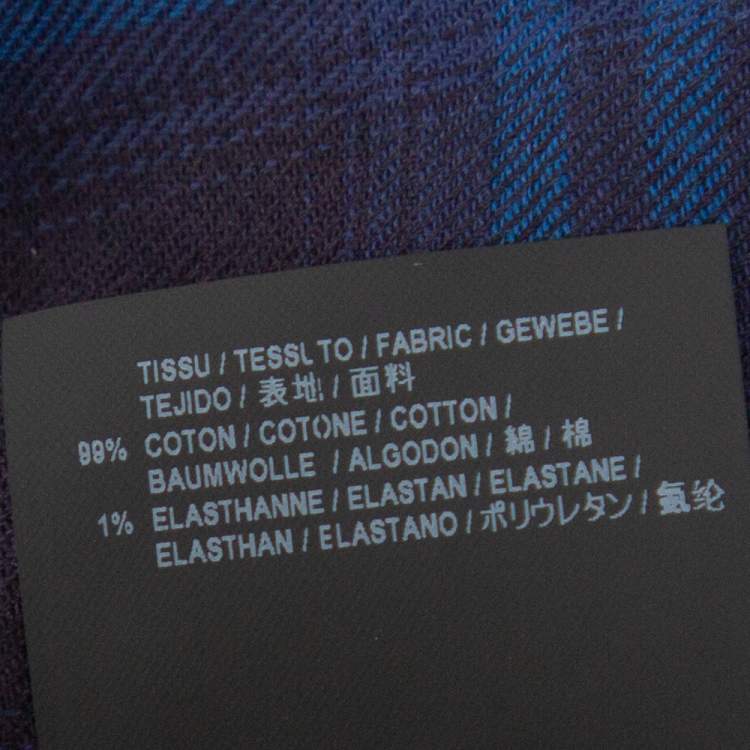 Pre Owned Saint Laurent Paris Navy Blue Plaid Flannel Long Sleeve Shirt L