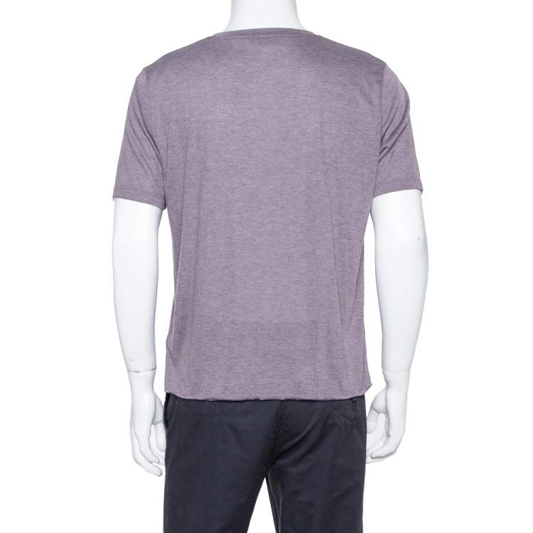 Pre Owned Saint Laurent Paris Purple Thunder Logo Printed Knit T Shirt L