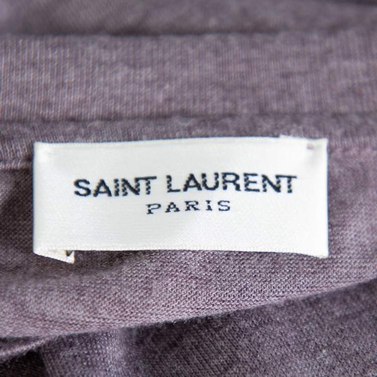 Pre Owned Saint Laurent Paris Purple Thunder Logo Printed Knit T Shirt L