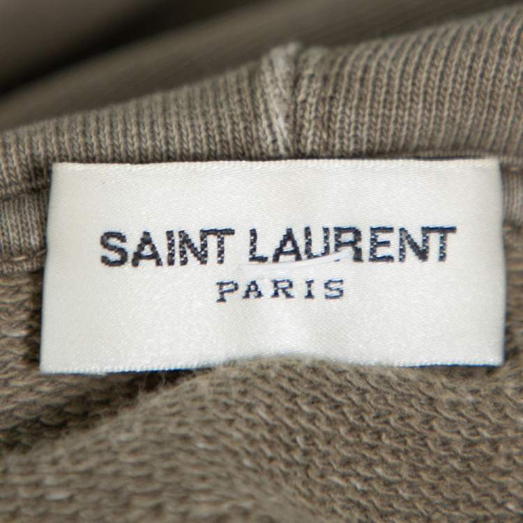 Pre Owned Saint Laurent Paris Khaki Cotton Distressed Washed Out Effect Hoodie M