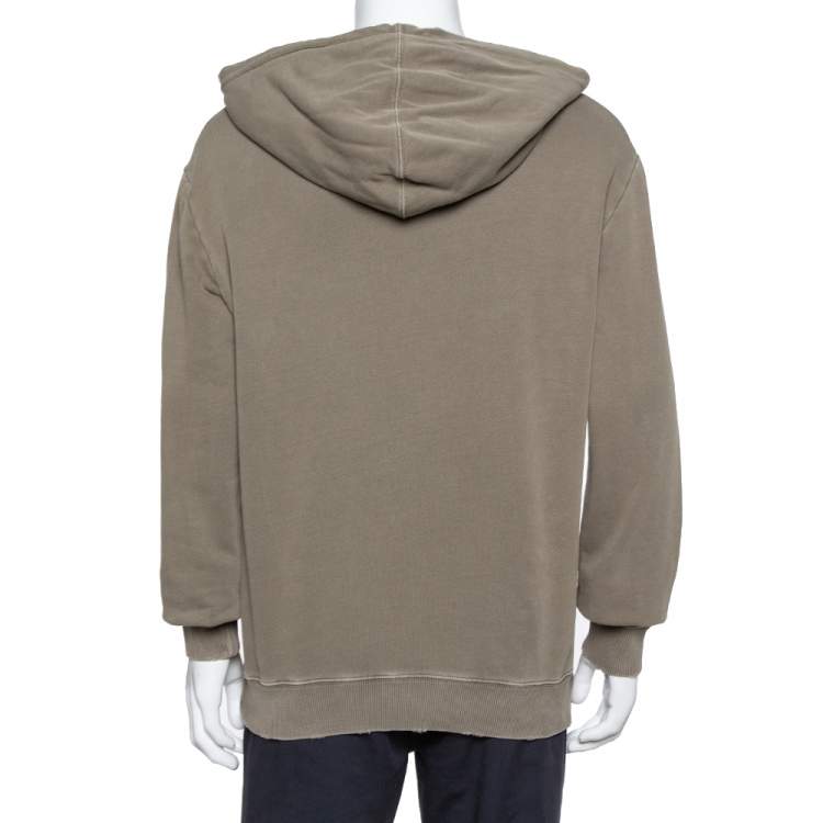 Pre Owned Saint Laurent Paris Khaki Cotton Distressed Washed Out Effect Hoodie M