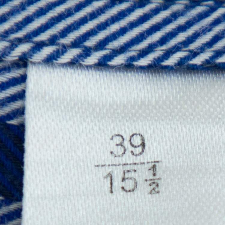 Pre Owned Yves Saint Laurent Navy Blue Striped Cotton Custom Fit Shirt M