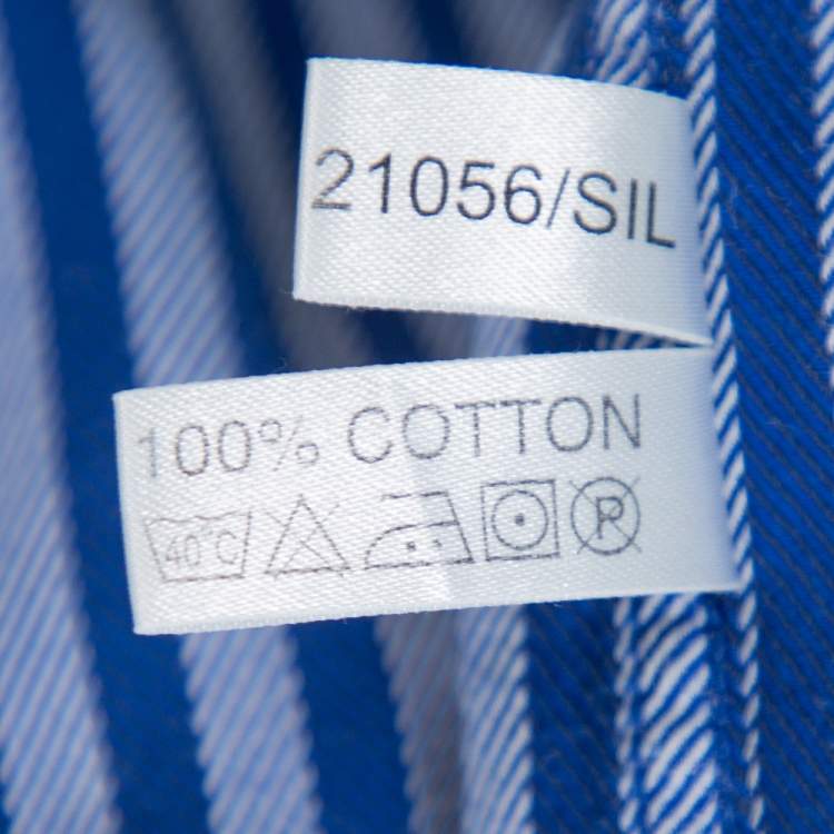 Pre Owned Yves Saint Laurent Navy Blue Striped Cotton Custom Fit Shirt M