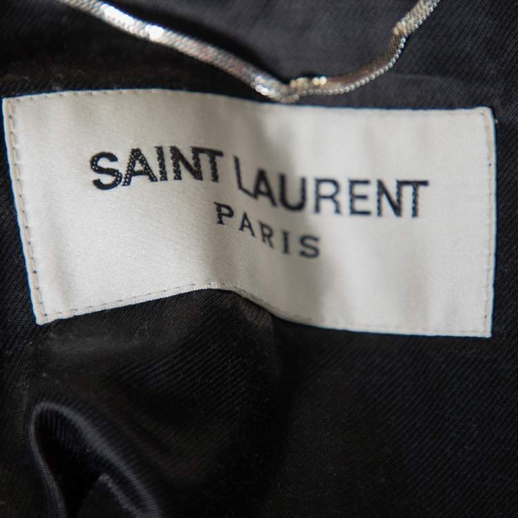 Pre Owned Saint Laurent Paris Red & Black Tartan Plaid Wool & Leather Caban Coat S