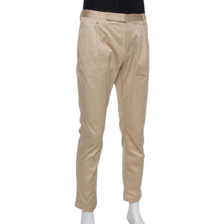 Pre Owned Saint Laurent Paris Beige Cotton Straight Leg Trousers M