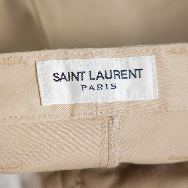 Pre Owned Saint Laurent Paris Beige Cotton Straight Leg Trousers M