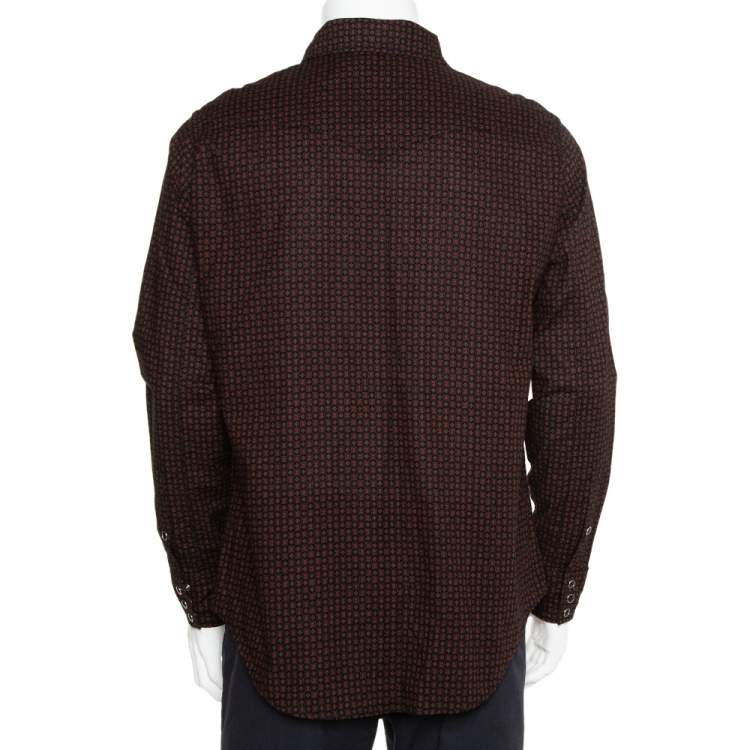 Pre Owned Saint Laurent Paris Black Micro Geometric Printed Cotton Button Front Shirt XL