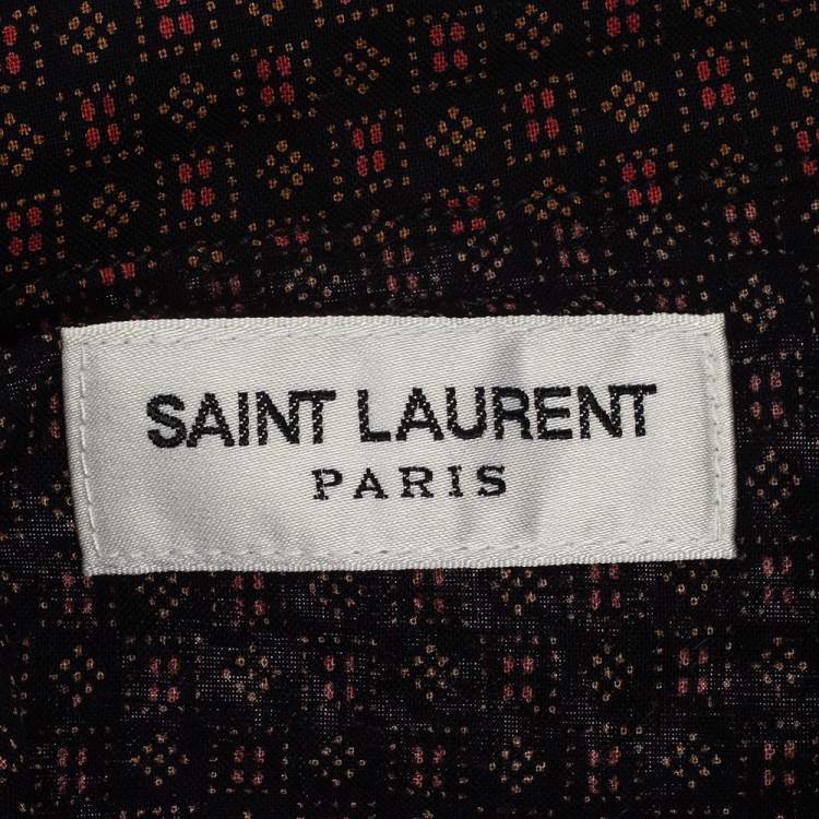 Pre Owned Saint Laurent Paris Black Micro Geometric Printed Cotton Button Front Shirt XL