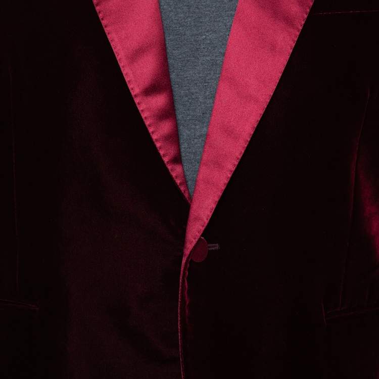 Pre Owned Saint Laurent Paris Burgundy Velvet Iconic le Smoking Blazer XL